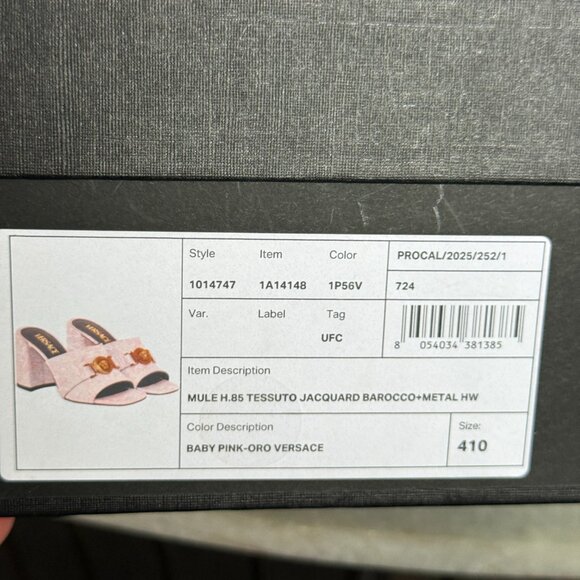 VERSACE Women's Medusa Mule Jacquard Pink Fabric Sandals heels, Sz. 41 - Picture 14 of 14